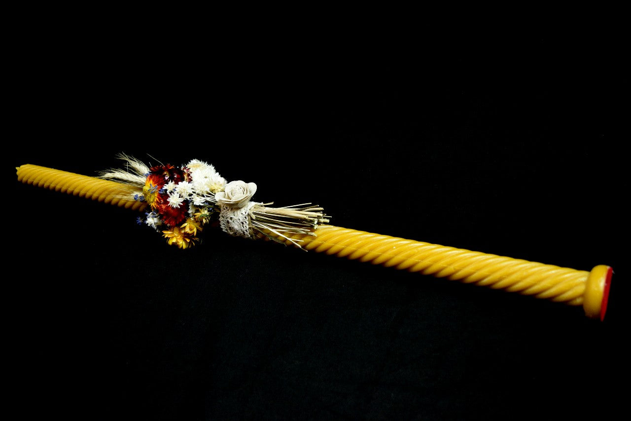 Long Christening or Wedding Candle with immortal flowers