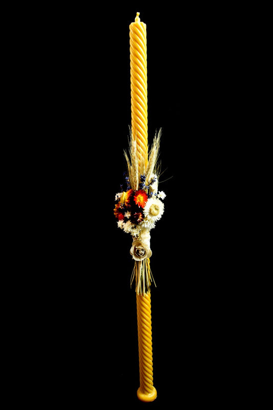 Long Christening or Wedding Candle with immortal flowers
