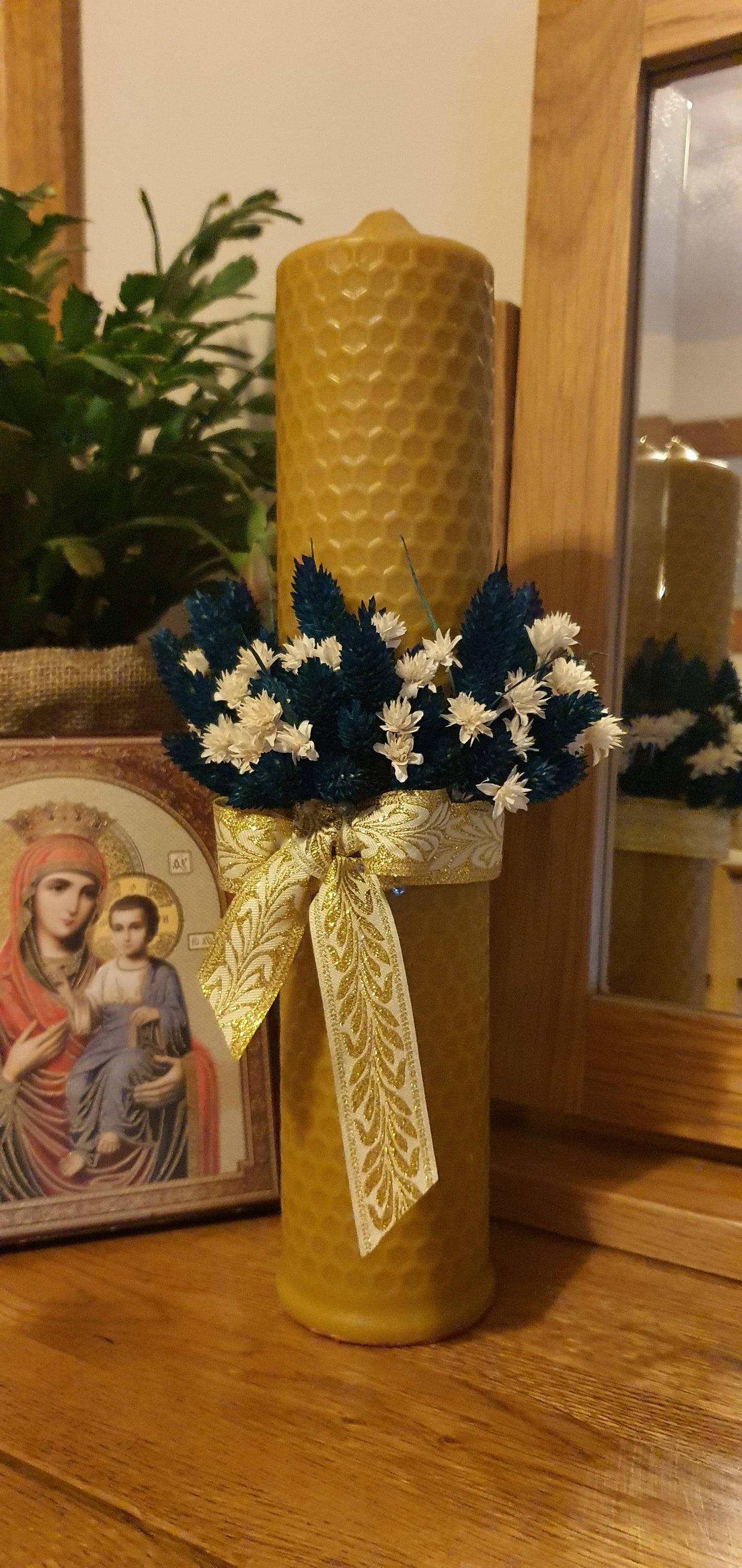 Blue and White Christening or Wedding Candle