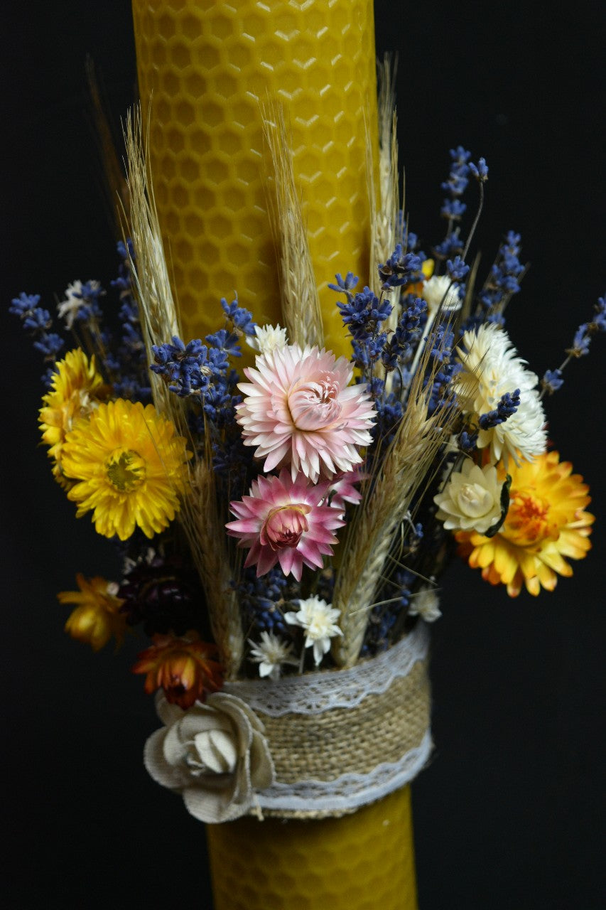 Christening or Wedding Candle with immortal flowers